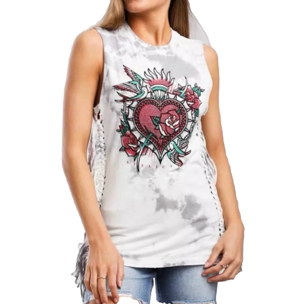 Affliction Calera Heart Women’s White Tank Top Size Medium